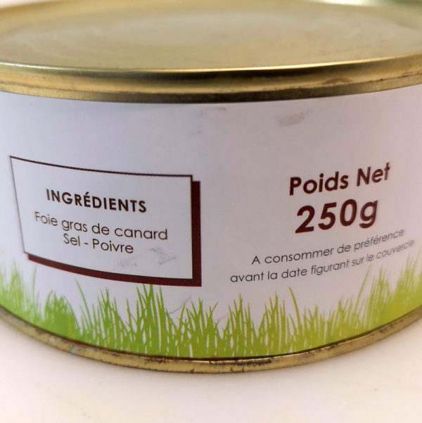 Zoom sur l'étiquette du foie gras de canard 250 g
