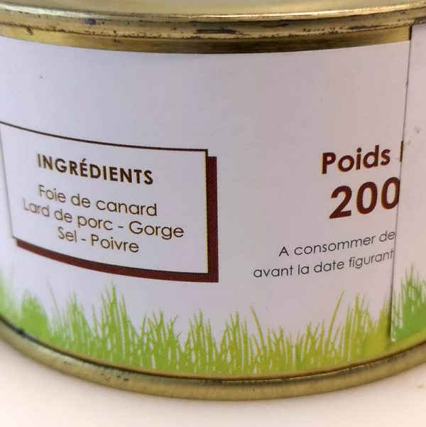 Zoom sur l'étiquette du pâté de foie de canard 200 g