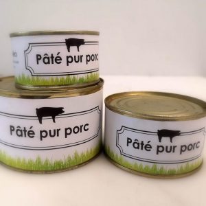3 boîtes de pâté pur porc (produit de la ferme de Vers)